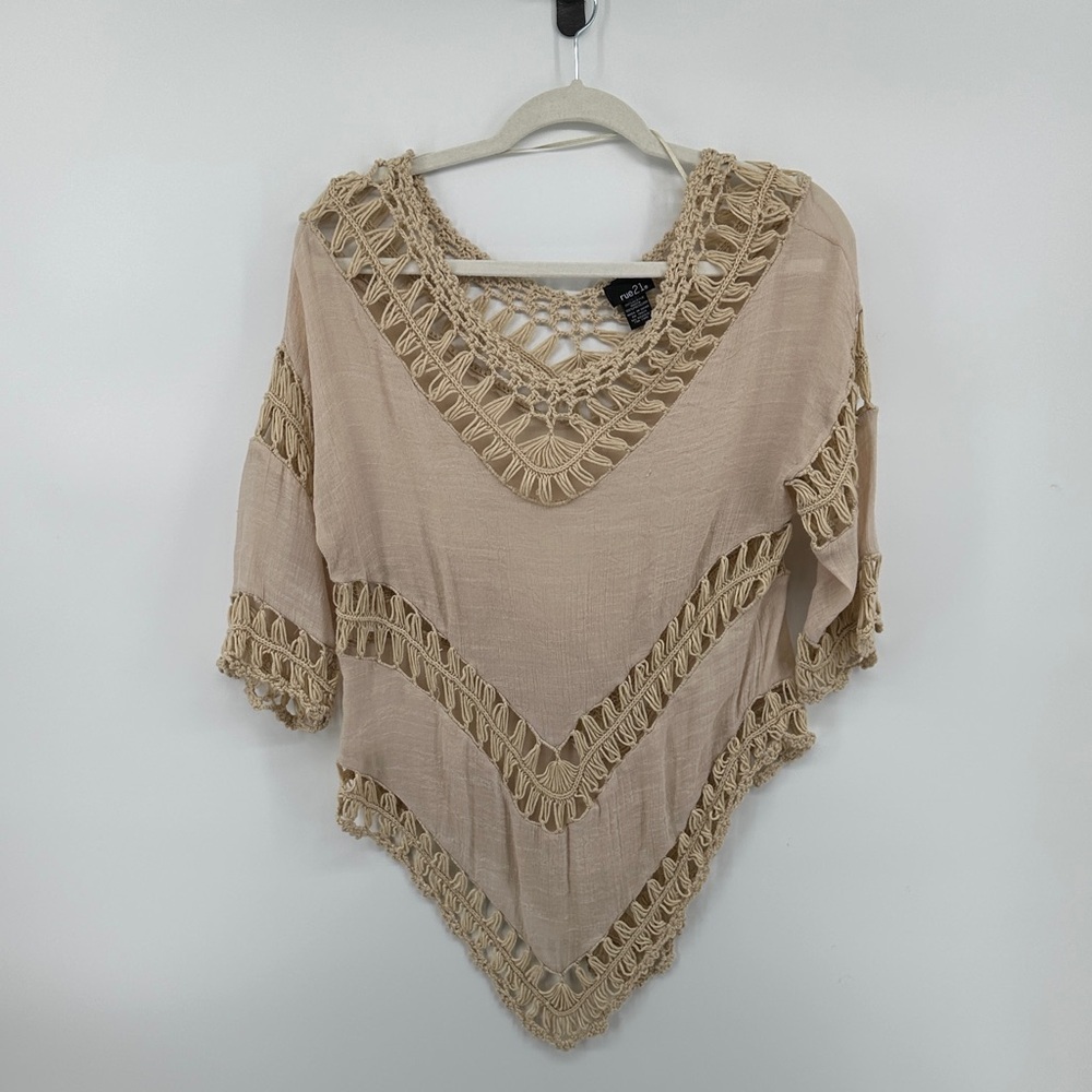 Rue21 Y2K VTG Festival Cottagecore Fairy Grunge Boho Cream Crochet Knitwear SzS
